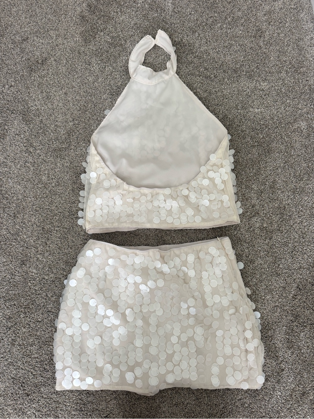 SHEIN White Sequin Halter Crop Top & Skirt Set - Picture 2 of 2
